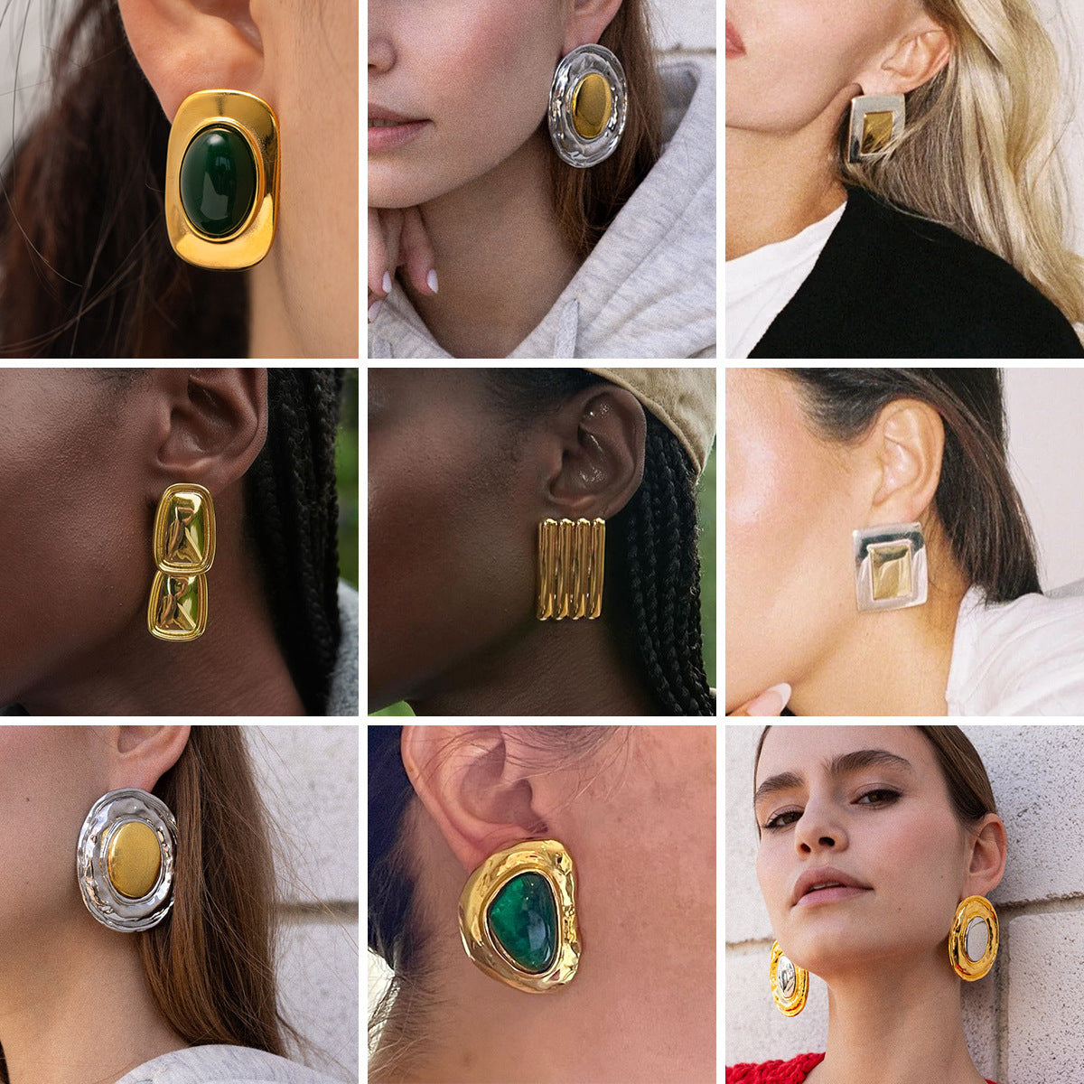 Stainless Steel Opal Stone Ear Studs Titanium Steel Ear Rings