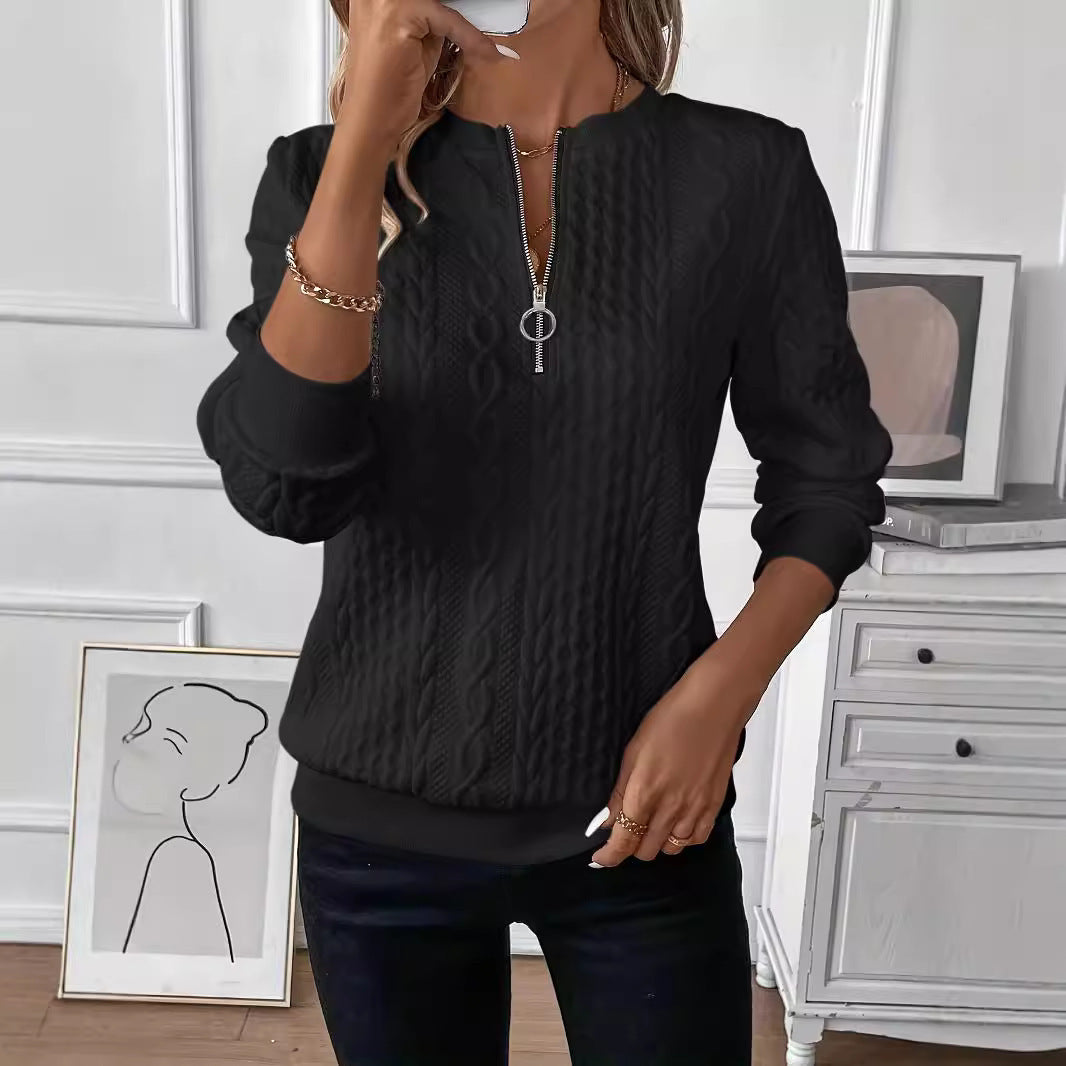 Cross-border Amazon TK Popular Quilted Casual Sweatshirt Zipper Sweater