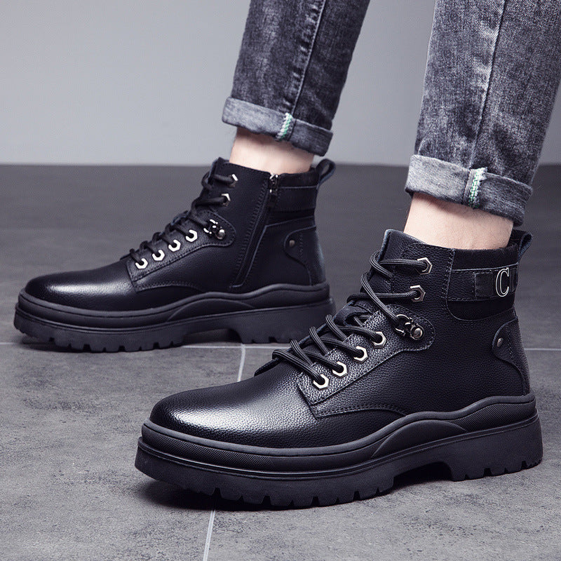 Plover Autumn And Winter Round Head Black Spot Leather Casual