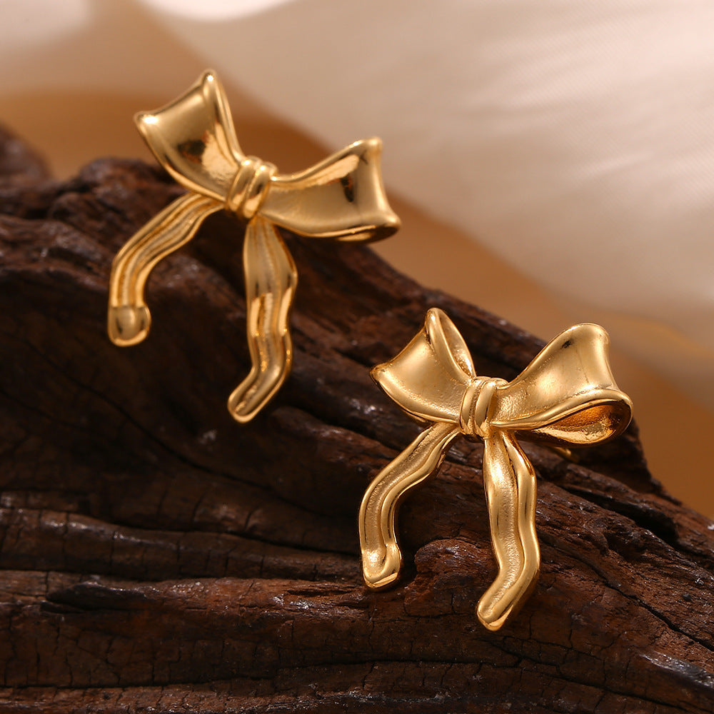 Sweet Elegance Personalized Stainless Steel Scarf Bow Stud Earrings