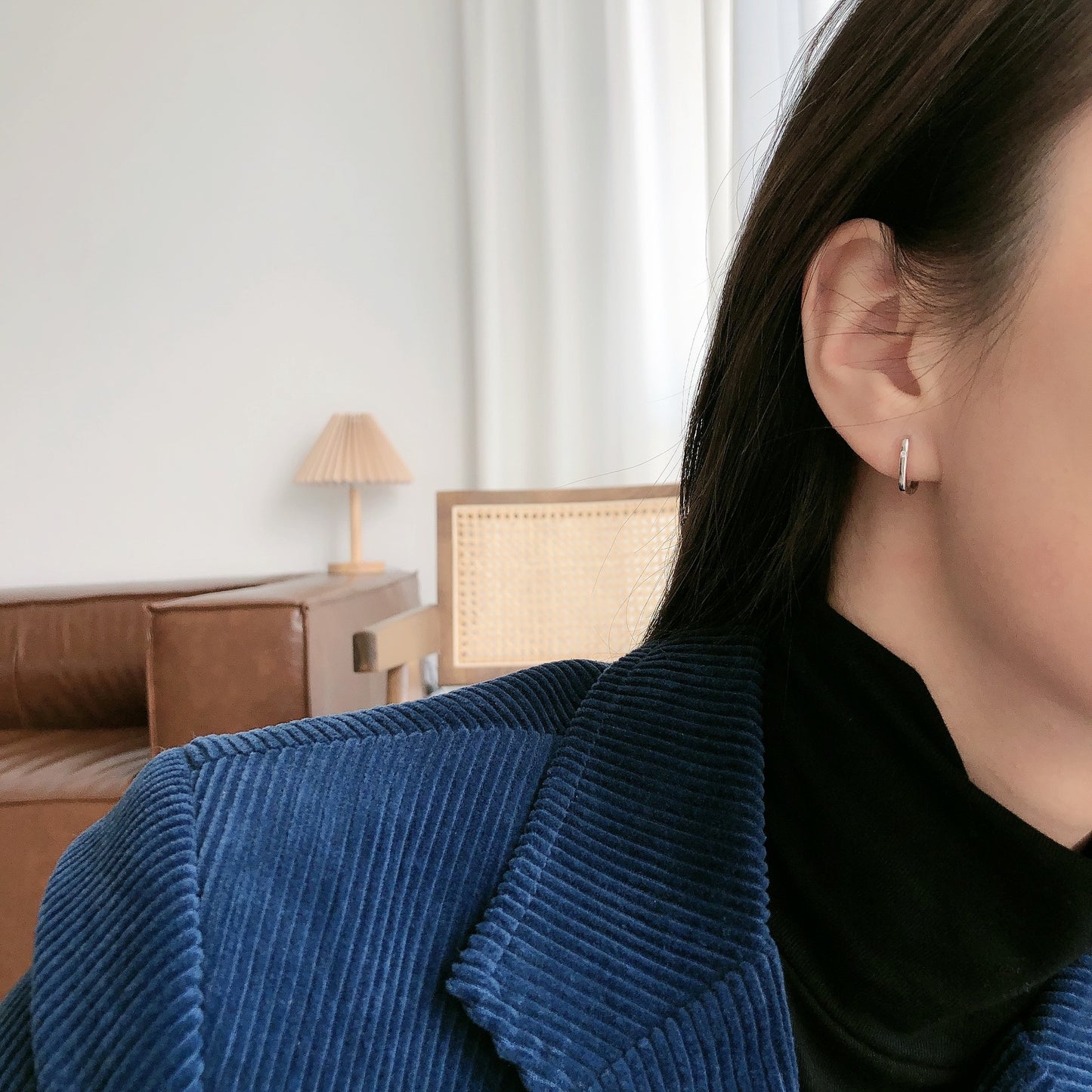 Sterling Silver Square Ear Clip Simple Earrings Elegant Ear Ring