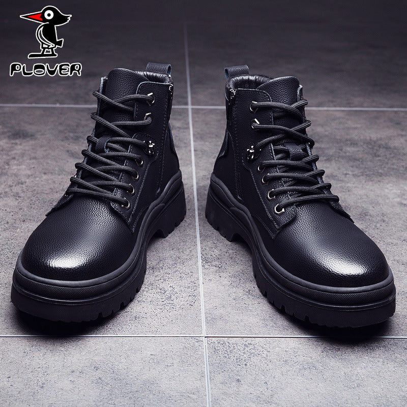 Plover Autumn And Winter Round Head Black Spot Leather Casual