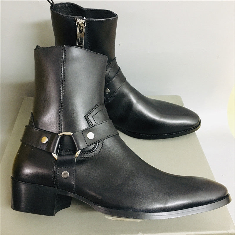 Cowhide British Personality High-Top Sneakers Pointed Toe men's Boots Martin Boots