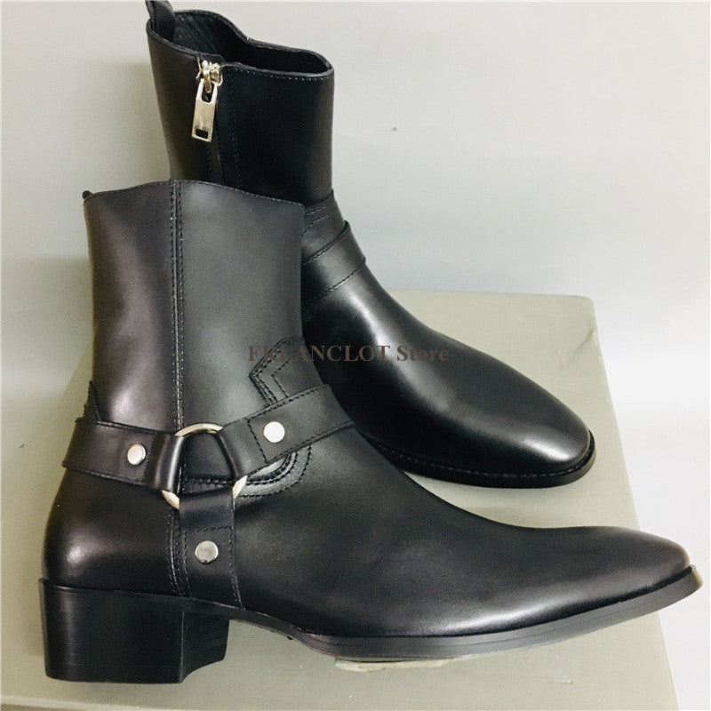 Cowhide British Personality High-Top Sneakers Pointed Toe men's Boots Martin Boots