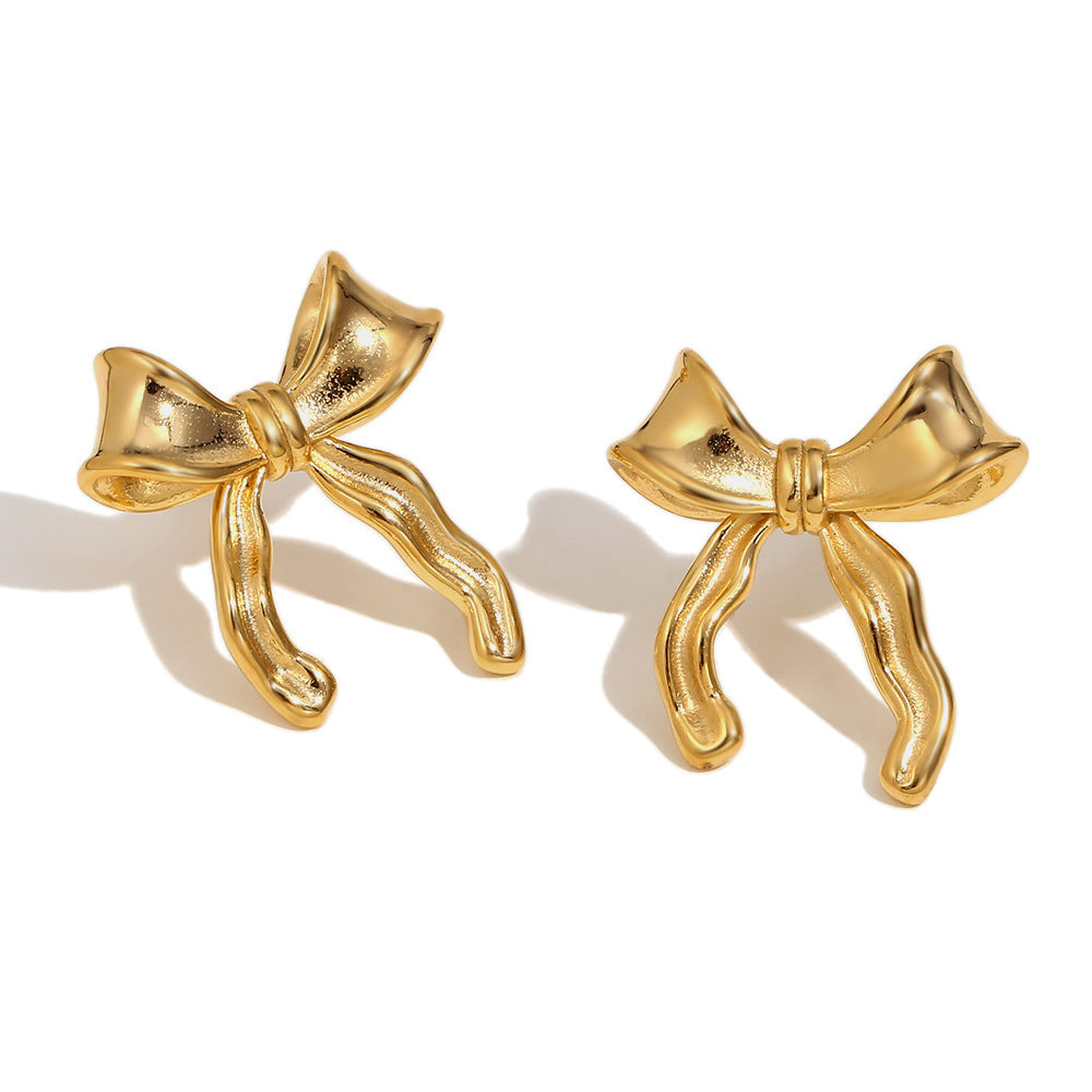 Sweet Elegance Personalized Stainless Steel Scarf Bow Stud Earrings