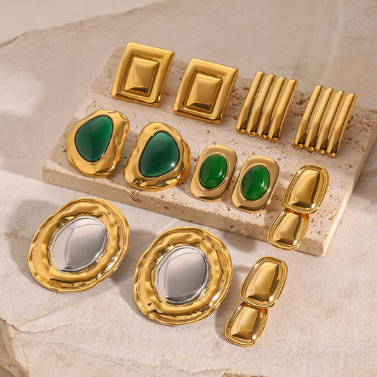 Stainless Steel Opal Stone Ear Studs Titanium Steel Ear Rings