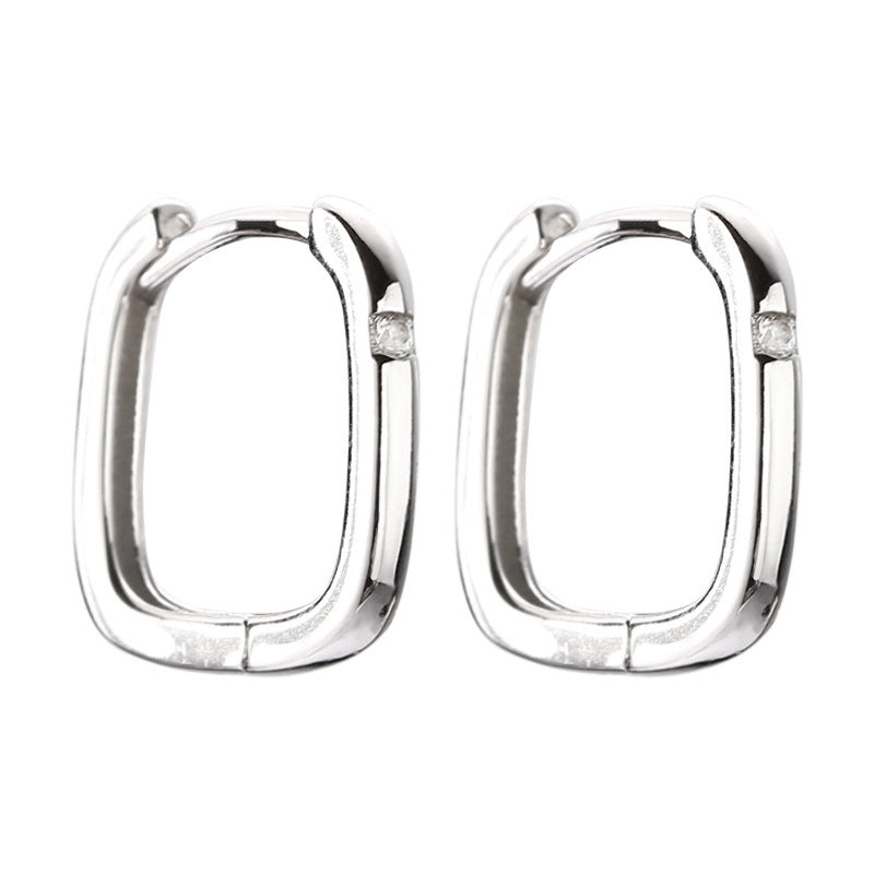 Sterling Silver Square Ear Clip Simple Earrings Elegant Ear Ring