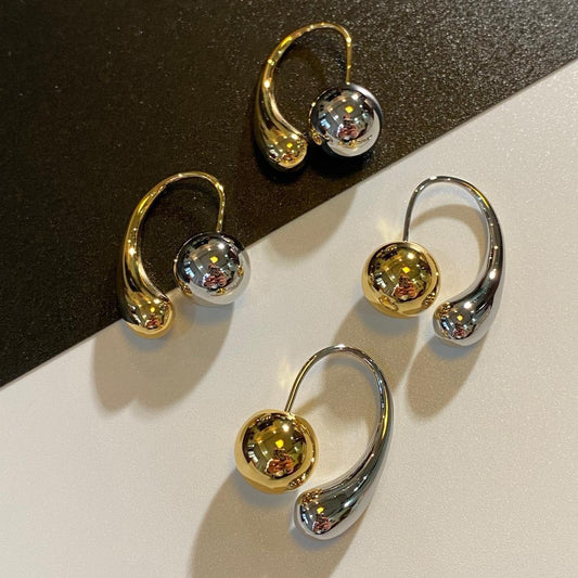 Unique Punk Style Contrast Color Metal Beads Gilded Ear Studs