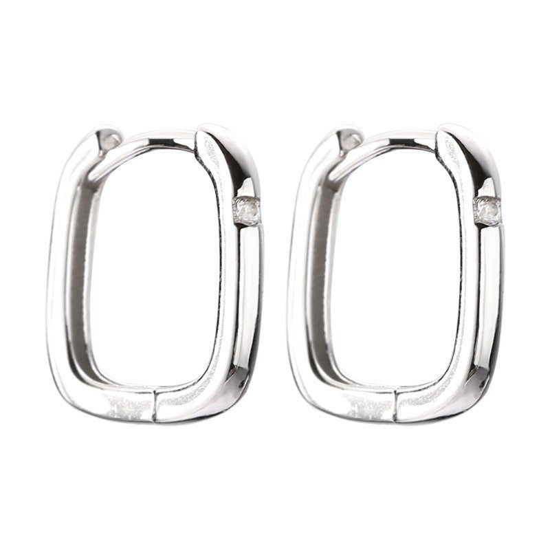 Sterling Silver Square Ear Clip Simple Earrings Elegant Ear Ring