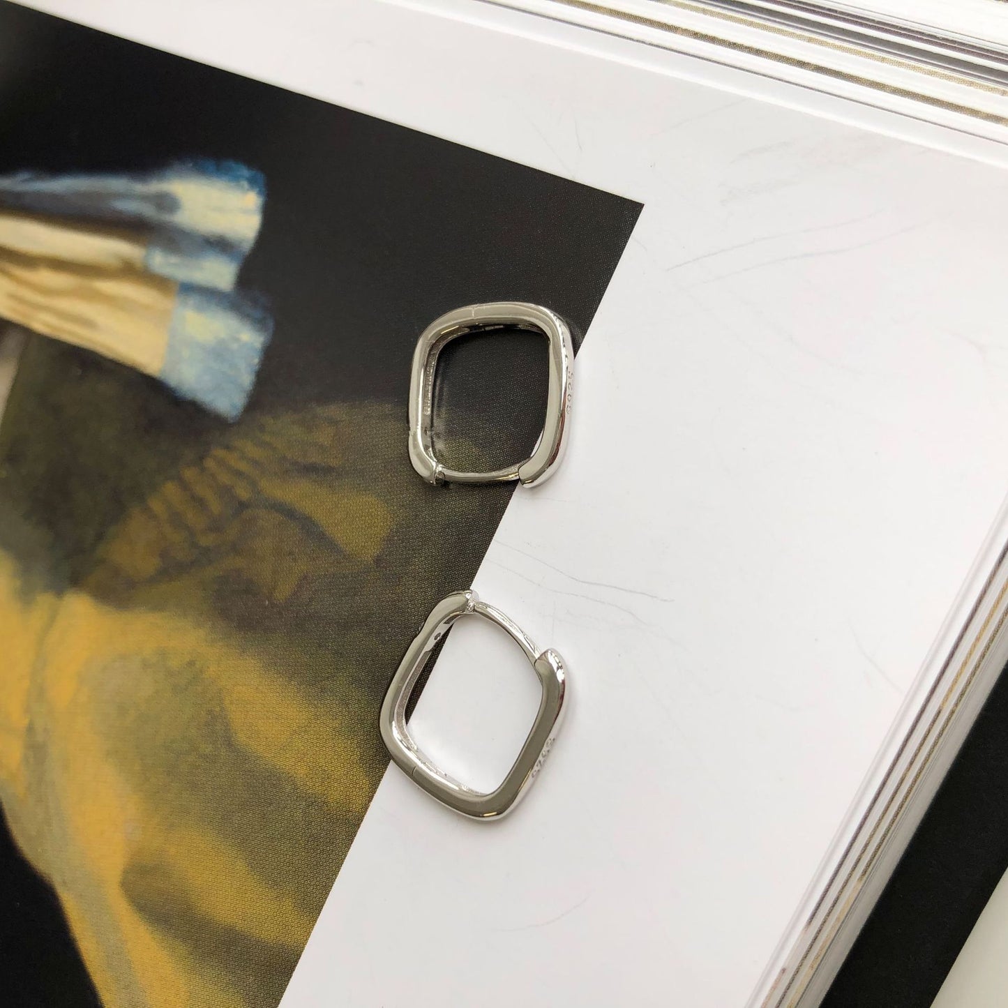 Sterling Silver Square Ear Clip Simple Earrings Elegant Ear Ring