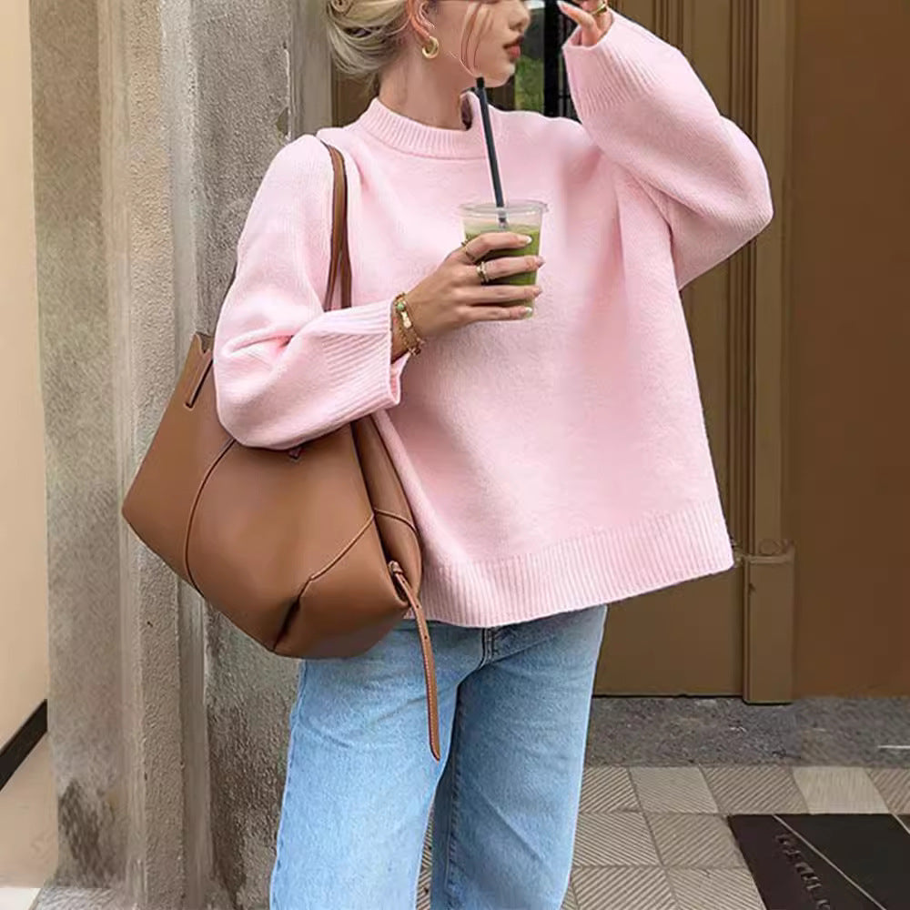 Europäischer und amerikanischer Stil grenz überschreitend Amazon Heißer Verkauf 2024 Winter New Style Pink Pullover Pullover Pullover mit Rundhals ausschnitt