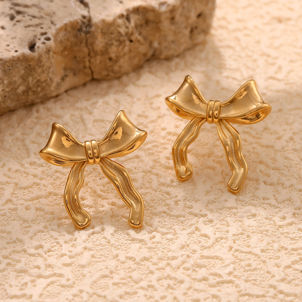 Sweet Elegance Personalized Stainless Steel Scarf Bow Stud Earrings