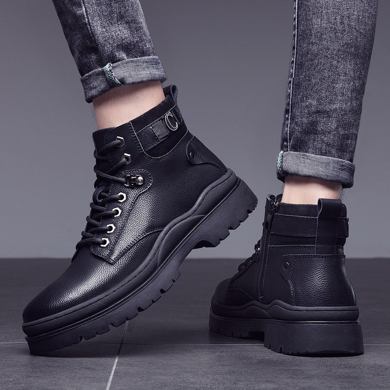 Plover Autumn And Winter Round Head Black Spot Leather Casual