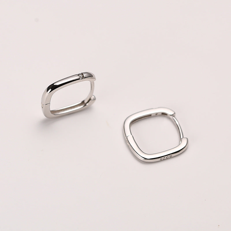 Sterling Silver Square Ear Clip Simple Earrings Elegant Ear Ring