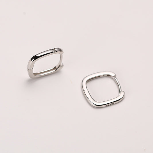 Sterling Silver Square Ear Clip Simple Earrings Elegant Ear Ring