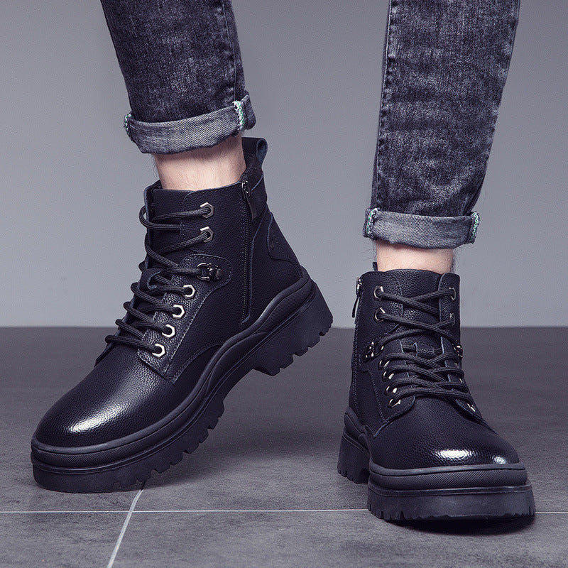 Plover Autumn And Winter Round Head Black Spot Leather Casual