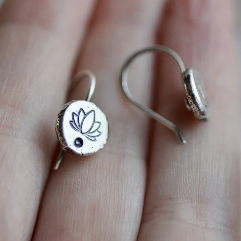 Retro Ethnic Style Round Plant Lotus Pendant Earrings