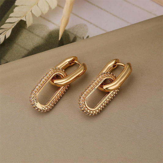 Full Diamond Oval Double Ring Ear Clip Female