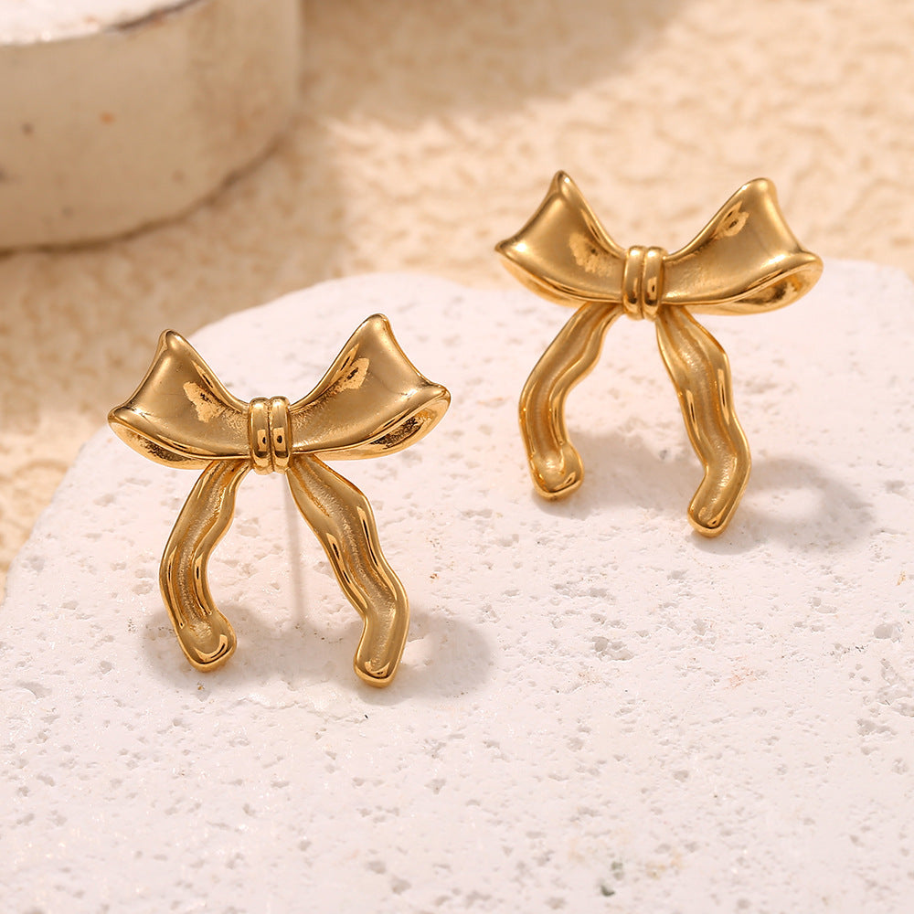 Sweet Elegance Personalized Stainless Steel Scarf Bow Stud Earrings