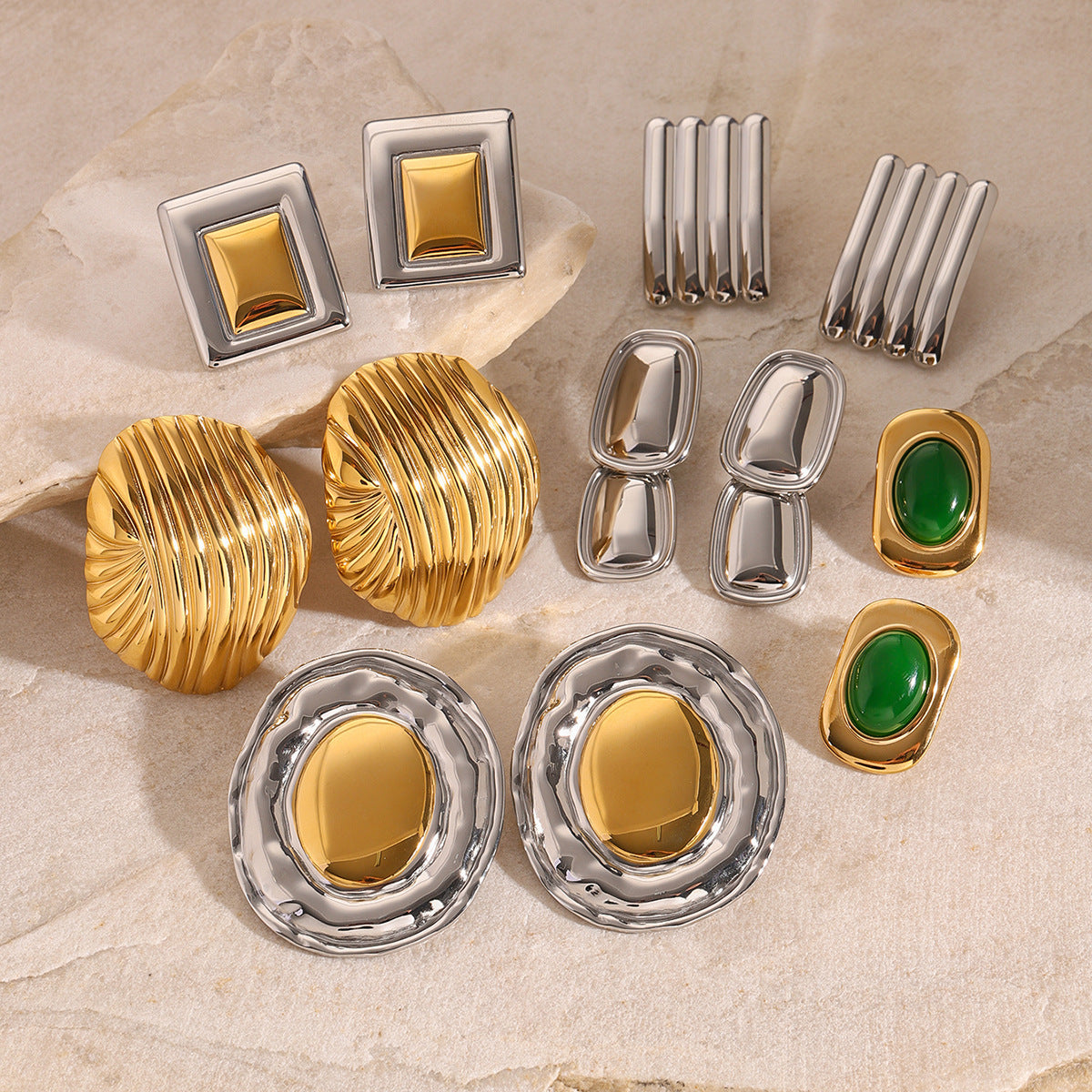 Stainless Steel Opal Stone Ear Studs Titanium Steel Ear Rings